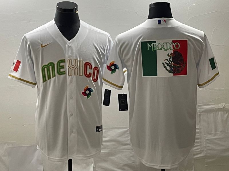 Men 2023 World Cub Mexico Blank White gold Nike MLB Jersey7